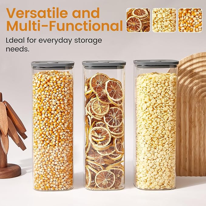 Square Glass Food Storage Jars with Lids[Set of 3], Perfect for Pasta, Cookies, Nuts, Coffee, Cereal, Flour, Organize Your Kitchen with these BPA-Free Glass Jars with Silicone Lids