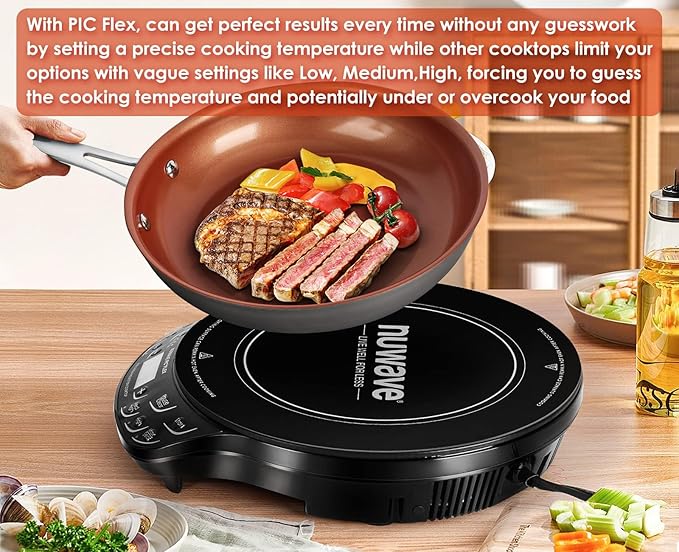Nuwave PIC Flex with 9-inch Anodized Duralon, Non-Stick Fry Pan, Portable, Powerful Induction Cooktop, 6.5-Inch Heating Coil