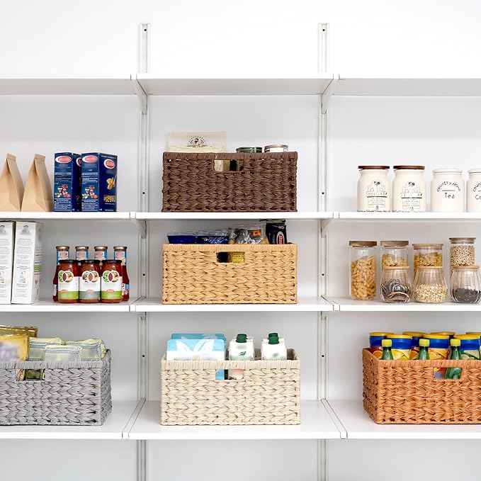 GRANNY SAYS Basket for Organizing, Wicker Storage Baskets for Shelves, Woven Baskets for Storage, Waterproof Shelf Baskets for Living Room, Rectangular Woven Basket with Handles, 1-Pack