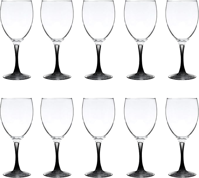 DISCOUNT PROMOS Nuance Wine Glasses by ARC 10.5 oz. Set of 10, Bulk Pack - Restaurant Glassware, Perfect for Red Wine, White Wine, Cocktails - Black