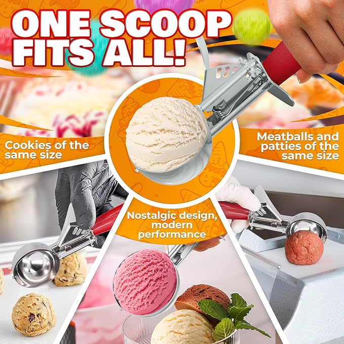1.33oz Ice Cream Scoop with Trigger #24 - Stainless Steel Ice Cream Scooper for Gelato, Cookie Dough, Meatballs - Easy Portion Control, Comfortable Non-Slip Handle, Dishwasher Safe, Rust Resistant