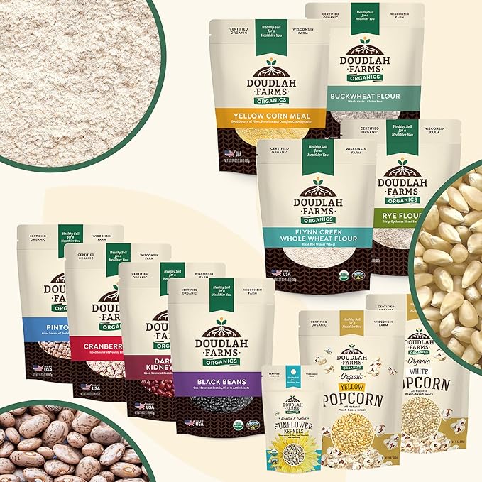 Organic Whole Wheat Flour 5 lb - Non-GMO, Pesticide-Free, Regenerative Organic Certified for Baking Bread, Pizza, Pasta, & More by Doudlah Farms