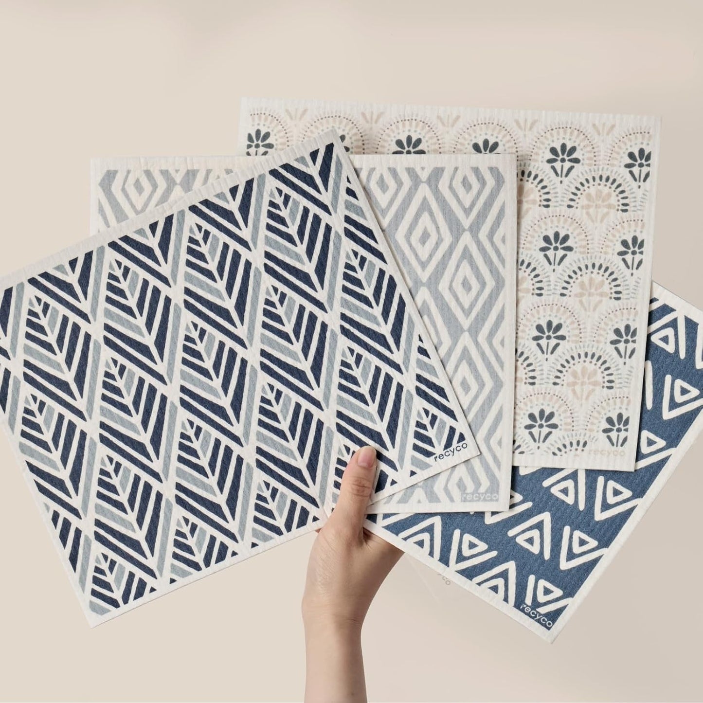 RECYCO Swedish Dishcloths for Kitchen | 4 Pack Oversized Washable Dish Rags | Large Cellulose Reusable Cleaning Paper Towels | Absorbent Counter Dish Cloth Sponge XL Kitchen Wipes, 12" L x 10" W