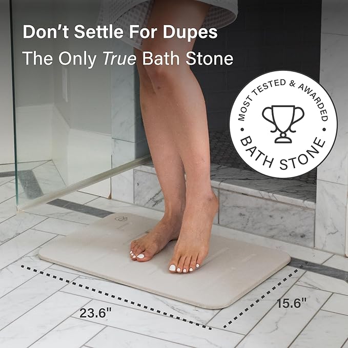 Dorai Home Bath Stone Mat 23.6"x15.4" (2-Pack) – Quick-Dry, Non-Slip Diatomite Stone Bath Mat, Rain Sandstone