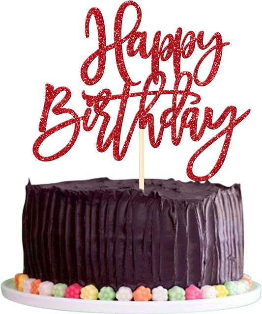 ZHUOWEISM 1 PCS Red Glitter Happy Birthday Cake Topper for Celebrating Birthday, Anniversary Parties