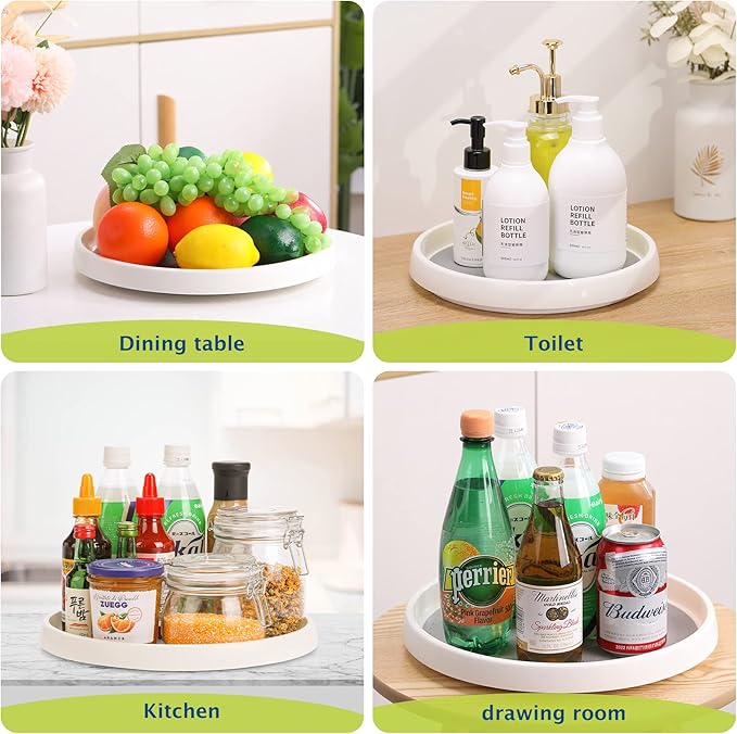 Lazy Susan Turntable, Set of 4, 12 Inch Non-Skid Lazy Susan Organizer for Cabinet, Pantry Organization, Kitchen Storage, Bathroom Sink Cabinet, Refrigerator, Countertop, Spice Rack (4 Pack 12 in)
