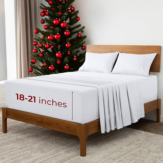 Mellanni Extra Deep King Sheets - 4 PC Iconic Collection Bedding - Hotel Luxury, Ultra Soft, Cooling Bed Sheets - Wrinkle, Fade, Stain Resistant (King, White)