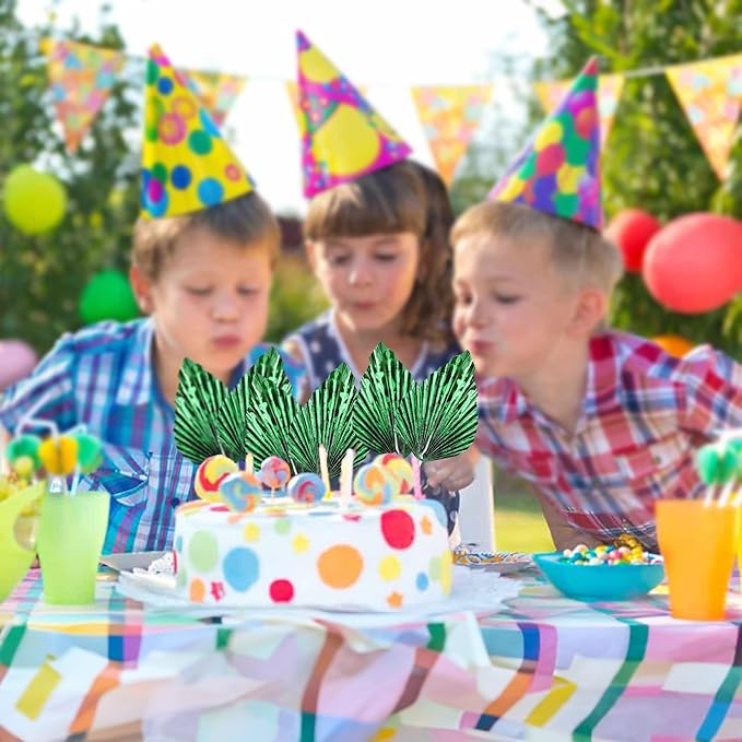 Gyufise 6Pcs Paper Palm Fan Cake Toppers Palm Spear Leaves Fan Cupcake Toppers Cake Insert Decorations Craft DIY Cake Bakeware Decoration for Birthday Party Wedding Party Decor Supplies Light Green