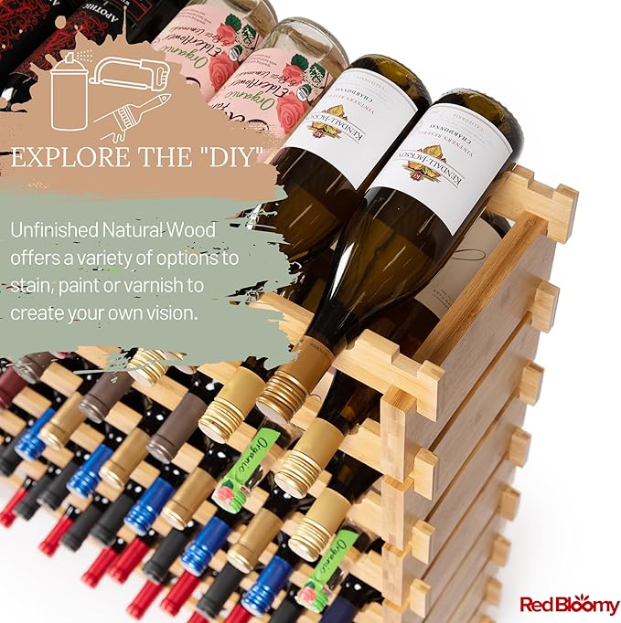 Stackable Bamboo Wine Rack for 72 Bottle, 8-Tier and Sturdy, Free Standing, Modular Wine Storage, Wine Bottle Storage for Cellar, Kitchen and Dining Room (72 Bottle)