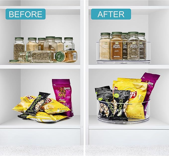 Sorbus 9 Inch Clear Lazy Susan Organizer, Turntable Organizer for Spice Organization for Cabinet, Lazy Susan Turntable for Kitchen, Home, Office, Closet, Classroom, Laundry Room Organization (2-Pack)