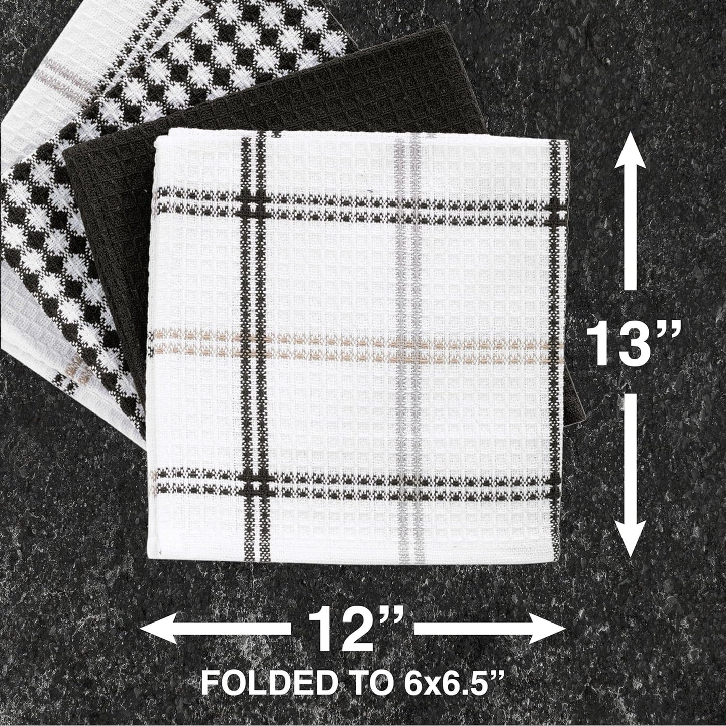 T-FAL Premium Waffle Dish Cloths: Highly Absorbent, Super Soft Long Lasting - 100% Cotton, 12"x13" Flat Waffle Dish Towel for Cleaning & Drying Dishes, (4-Pack), Neutral