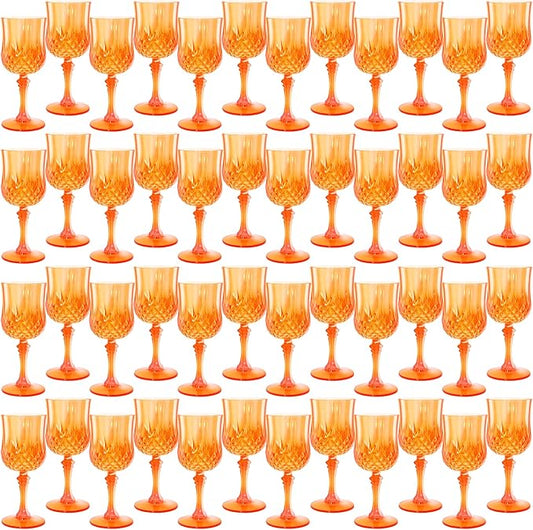Plastic Wine Glasses，Plastic Goblets Vintage Style Cordial Drinking Glasses for Wedding Reception, Grand Event Party Supplies (48, Pumpkin orange)