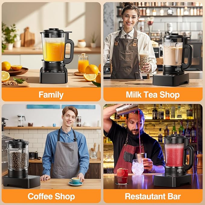 Blenders for Kitchen with Heating, PRASKY 1000W 55oz Glass Blender, 25000 RPM High Speed Professional Blender for Smoothies Shake Juice, Keep Warm & Auto Clean for Ice Crushing Soups Sauces (Black)