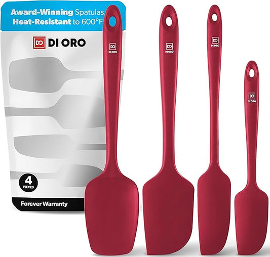 DI ORO Silicone Spatula Set - Rubber Kitchen Spatulas for Baking, Cooking, & Mixing - 600°F Heat-Resistant & BPA Free Silicone Scraper Spatulas for Nonstick Cookware - Dishwasher Safe (4pc, Red)