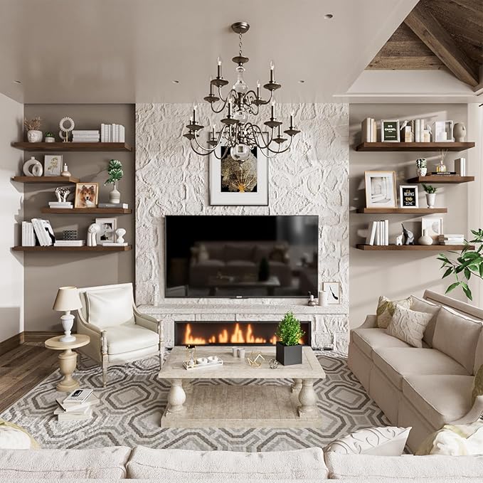 Heimlove 36 Inch Long Walnut Floating Shelf for Wall, 12" Deep Floating Shelves Wall Shelves for Bedroom Living Room Bedroom,Wall Mounted Shelves for Storage Book Decor, Set of 2