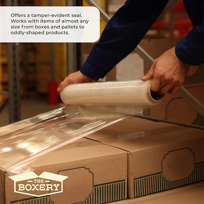 The Boxery- 18''X1500' Per Roll Stretch Wrap-4 Rolls/6000 Feet Total (80 Gauge) - Heavy Duty Grade, Stretch Wrap Film Clear Cling Plastic for Shipping, Moving and Packaging