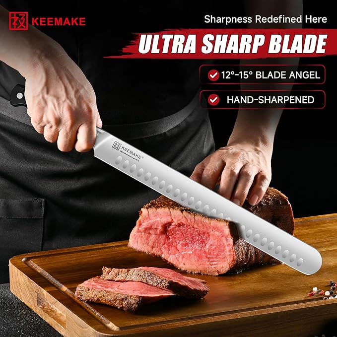 KEEMAKE BBQ Carving Knife Set, Brisket Knife and Boning Knife for Meat Cutting, High Carbon Stainless Steel Sharp Knives Set for Kitchen, Carving Knives for Roast Meat Ham Turkey
