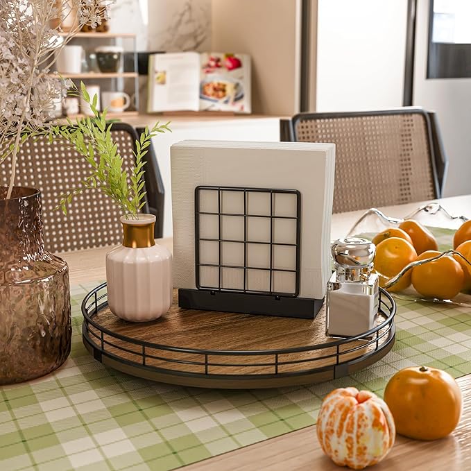 Acacia Wood 12" Lazy Susan Turntable Organizer for Table Top, Farmhouse Round Wooden Lazy Susan for Cabinet Kitchen Centerpieces Coffee Table, for Condiments Spices, Bathroom Vanity Tray Decor