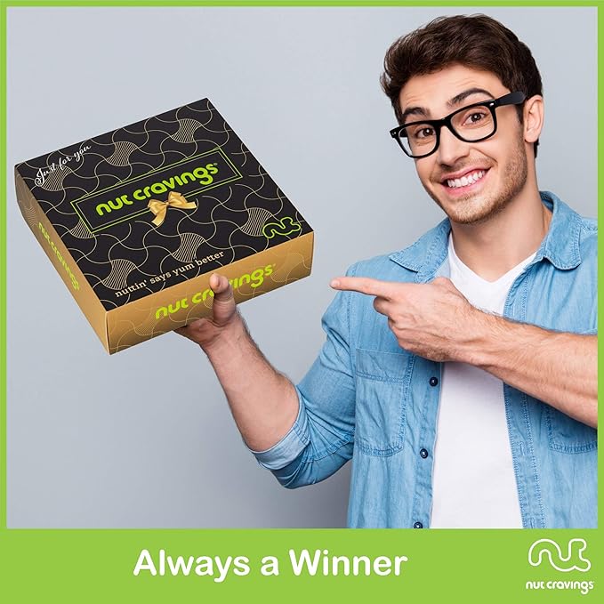 NUT CRAVINGS - Mixed Nuts Gift Basket in Black Gold Box (4 Assortments) Food Arrangement, Healthy Snack Care Package, Food Assortments