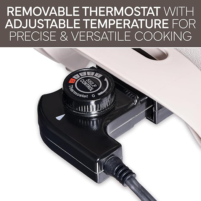 COOK WITH COLOR Electric Skillet - 12" x 12" Ceramic Nonstick Pan, PFAS-Free, 1400W, Tempered Glass Lid, Variable Temperature, Removable Heating Probe, Cool-Touch Handles, Sand