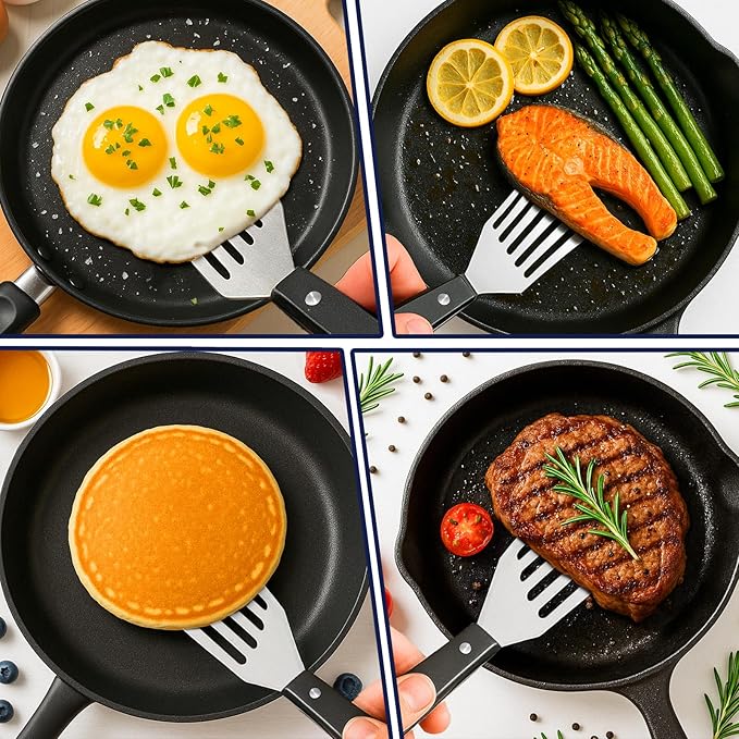 Newness Metal Fish Turner Spatula Stainless Steel for Kitchen Use, Small Griddle Egg Spatula, Flexible, Polished Metal, Corrosion Resistant, Kitchen Slotted Turner with Thin Edge Ideal for Turning,11"