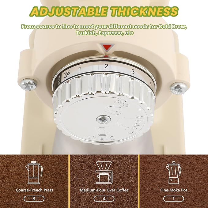 Electric Coffee Grinder Burr Espresso Coffee Bean Grinder Small Automatic Stainless Steel Coffee Mill With Brush, Creamy White