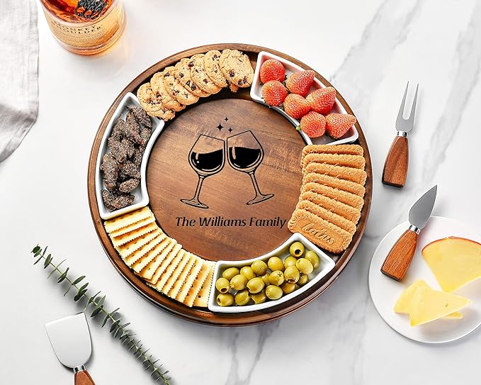 Shanik Acacia Wood Lazy Susan Cheese Board – Rotating Serving Platter for Cheese, Charcuterie, Appetizers, and Snacks, Entertaining, Parties, and Family Gatherings
