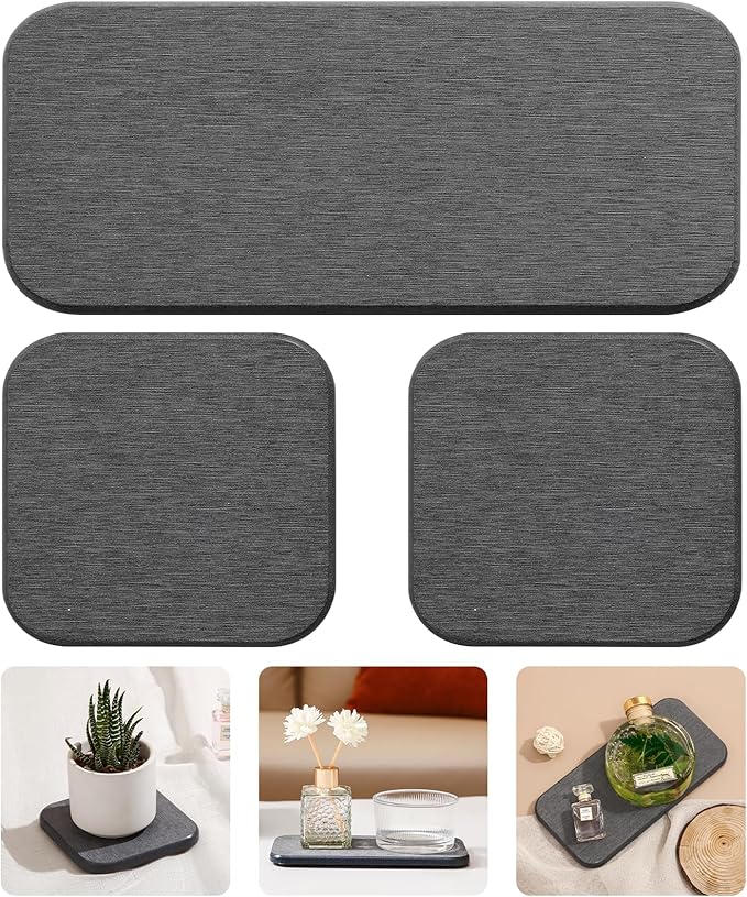 3PCS Water Absorbing Diatomaceous Earth Tray for Sink, Fast Drying Soap & Toothbrush Holders for Bathroom Counter, 1 Stone Tray, 2 Stone Coasters