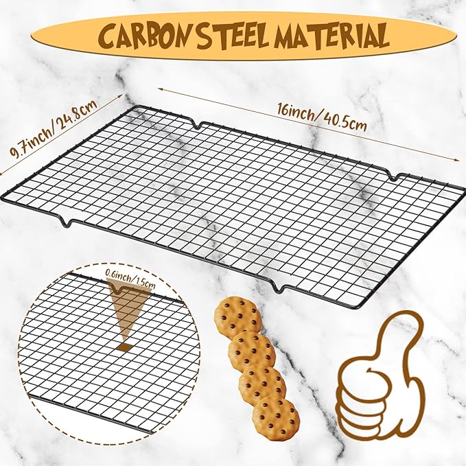 Harloon 6 Pieces Cooling Racks for Cooking and Baking Oven Safe Grid Wire Set Heavy Duty Carbon Steel Nonstick Baking Rack for Roasting Cooking Grilling Drying (16 x 9.8 Inches)