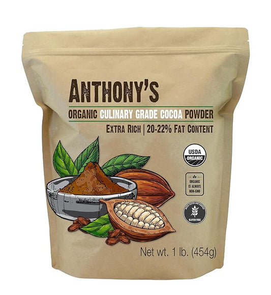 Anthony's Organic Culinary Grade Cocoa Powder, 1 lb, Dutch Processed Baking Cocoa, Gluten Free, Non GMO, Keto Friendly