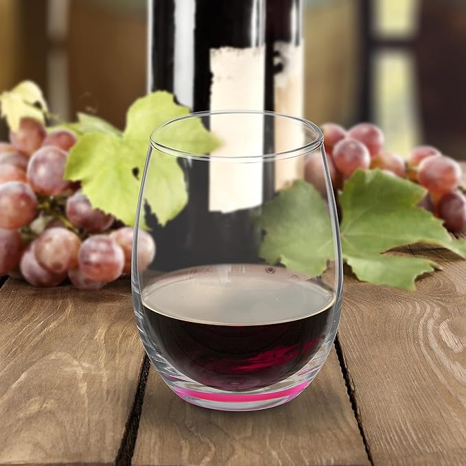 DISCOUNT PROMOS Stemless Wine Glasses by ARC 5.5 oz. Set of 12, Bulk Pack - Perfect for Hotel, Bar, Restaurant or Lounge - Pink