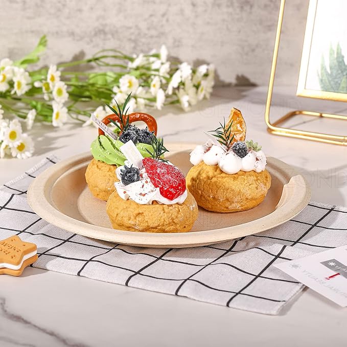 Gezond 150pcs Compostable Paper Plates 9 Inch Disposable Plates Unbleached Heavy Duty Eco-friendly Sugarcane Fiber Biodegradable Plate for Party Picnic