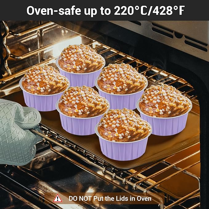 EUSOAR Cupcake Liners, 30pcs 5oz Mini Cake Pans Aluminum Foil Baking Cups with Lids, Cheesecake Muffin Cups, Disposable Dessert Containers Tin for Flan Creme Brulee Souffle Custard Pudding