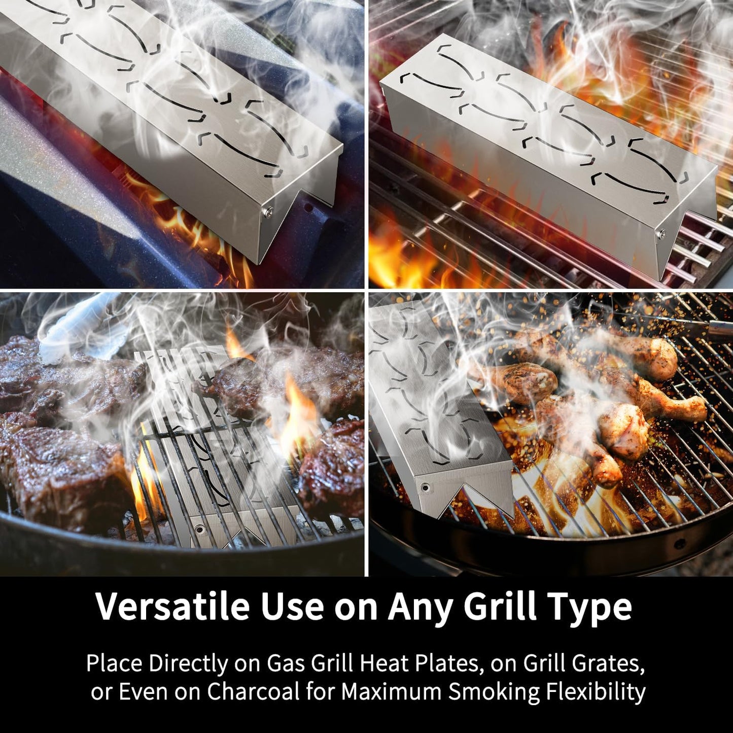 Smoker Box for Gas Grilling | 2 Pack Wood Chip Smoke Box for Gas Grill | V-Shaped Design for Maximum Smoke Production | Durable & Convenient Hinge Lid - Set of 2 Sizes (12" & 11.25")