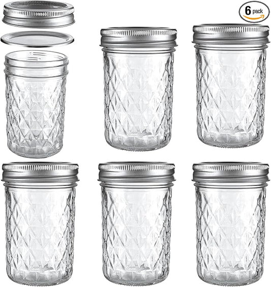 Mason Jars Airtight Lids Glass Canning Jars 8oz/250ml Regular Lids Spice Jars Honey Jars for Yogurt,Jam,Spice,Overnight Oats Canning, Preserving,Decorations,Jelly,Dessert,6 Pack (8 oz)