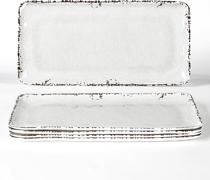 4-Pack 14" x 7" White Serving platter Set, Reusable Farmhouse Melamine Serving Platters for Cookie, Appetizer, Charcuterie, Snack, Party Food Display - Stackable Kitchen CounterTop Tray.