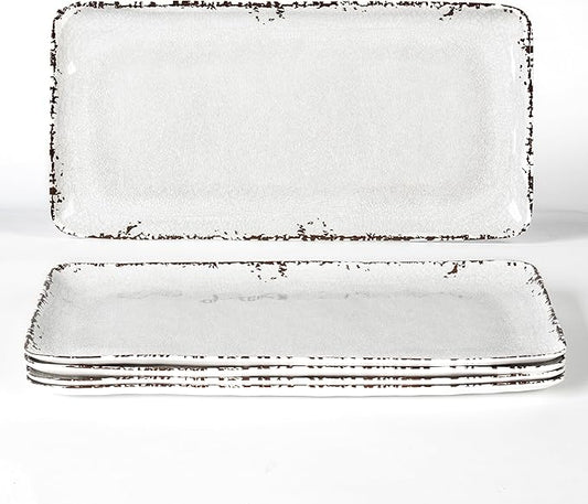 4-Pack 14" x 7" White Serving platter Set, Reusable Farmhouse Melamine Serving Platters for Cookie, Appetizer, Charcuterie, Snack, Party Food Display - Stackable Kitchen CounterTop Tray.