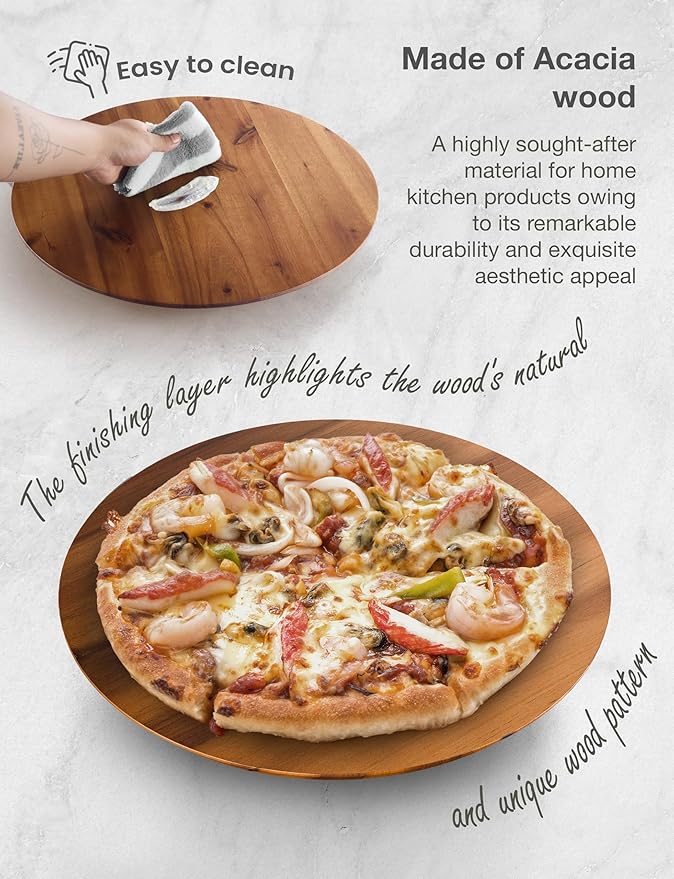 13" Acacia Lazy Susan Organizer for Table - Wooden Lazy Susan Turntable - Wood Kitchen Turntable Storage Food for Cheese Boards, Pantry, Fridge, Countertop (Acacia Wood, 13 Inch)