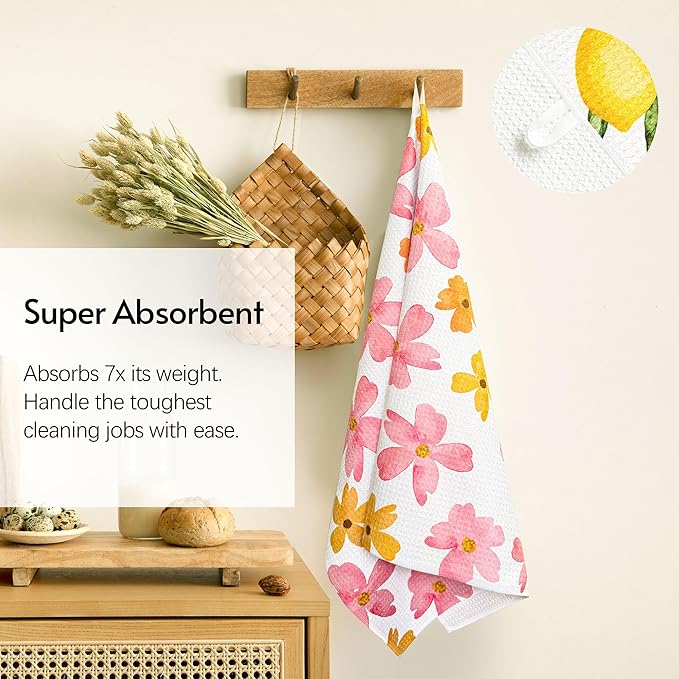 Kitchen Towels, 18" x 30" Tea Towels for Kitchen, Premium Microfiber Dish Towels for Kitchen Drying, Blush Garden Series, 2-Pack