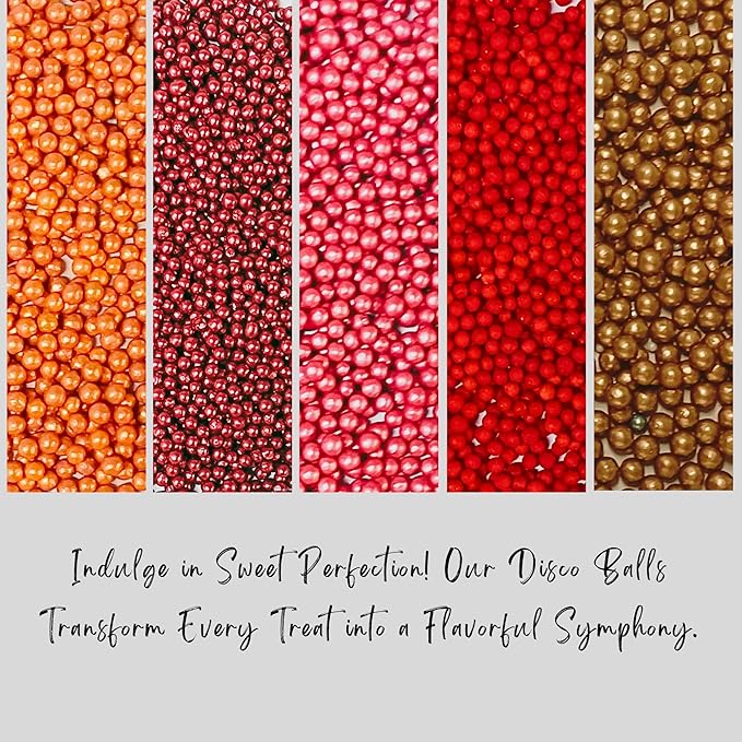 Confect Pearl Sprinkles | Edible Disco Ball Sprinkles for Cakes & Cupcakes Decoration | Pack of 5 Mix Bright Orange, Copper, Pink, Red & Bronze Dragees - Carnival |Vegan, Gluten-Free, Nut-Free, Soy-Free, Dairy-Free, Palm Oil-Free- 5 Oz