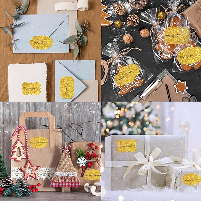 350 PCS Gift Tags Stickers Name Labels Stickers,2" x 1.2" Fancy Shape Stickers Self-Adhesive Handmade Bottle All-Purpose Jar Labels for Presents Cosmetic Decoration Jars Food Craft (Bright Gold)