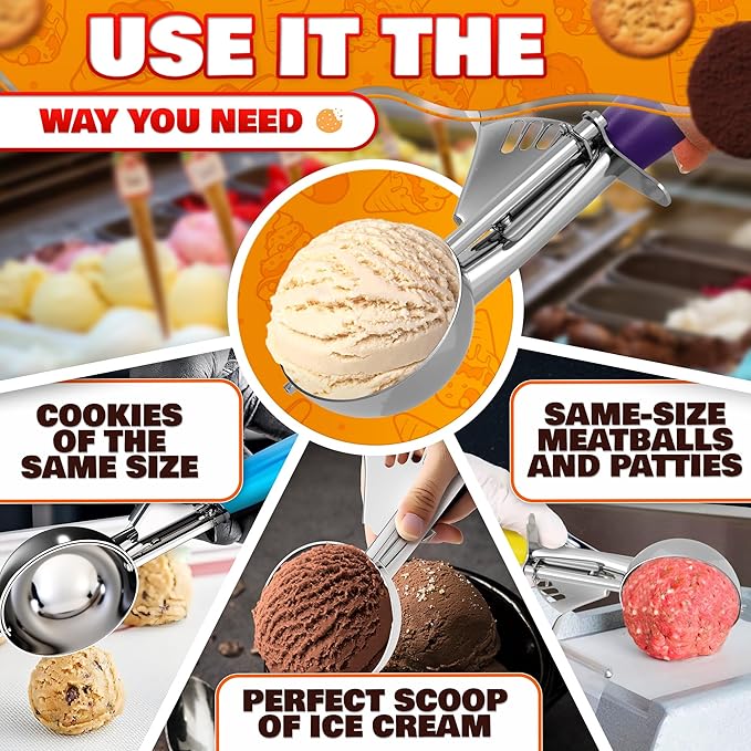 Cookie Scoop Set - Ice Cream Scoop with Trigger - Cookie Scoops for Baking Set of 3, #16 (2.7 oz), #20 (2 oz), #30 (1.25 oz), Stainless Steel Versatile Tool for Baking, Cookies, and Desserts