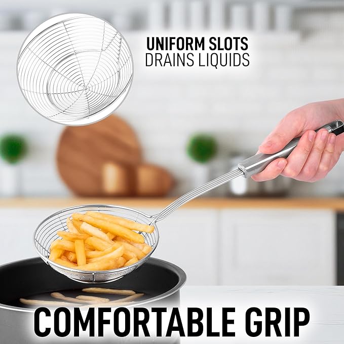 Zulay Kitchen Premium Stainless Steel Spider Skimmer 15.4” - Spider Kitchen Utensil with Premium Ergonomic Handles for Easy Use - Easy to Clean - Perfect for at Home Cooks & Chefs