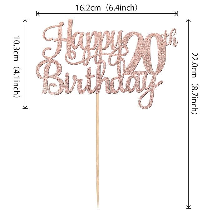 1 PCS Happy 20th Birthday Cake Topper Glitter Cheers to 20 Years Birthday Cake Pick Twenty 20 Fabulous Cake Decoration for Happy 20th Birthday Theme Party Decorations Supplies Rose Gold