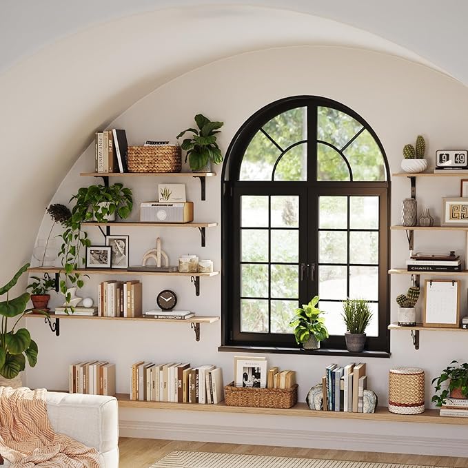 DINZI LVJ Long Wall Shelves, 55.1Inch Wall Mounted Shelves Set of 2, Extra Large Storage Ledges with Sturdy Metal Brackets for Living Room, Bathroom, Bedroom, Kitchen, Natural