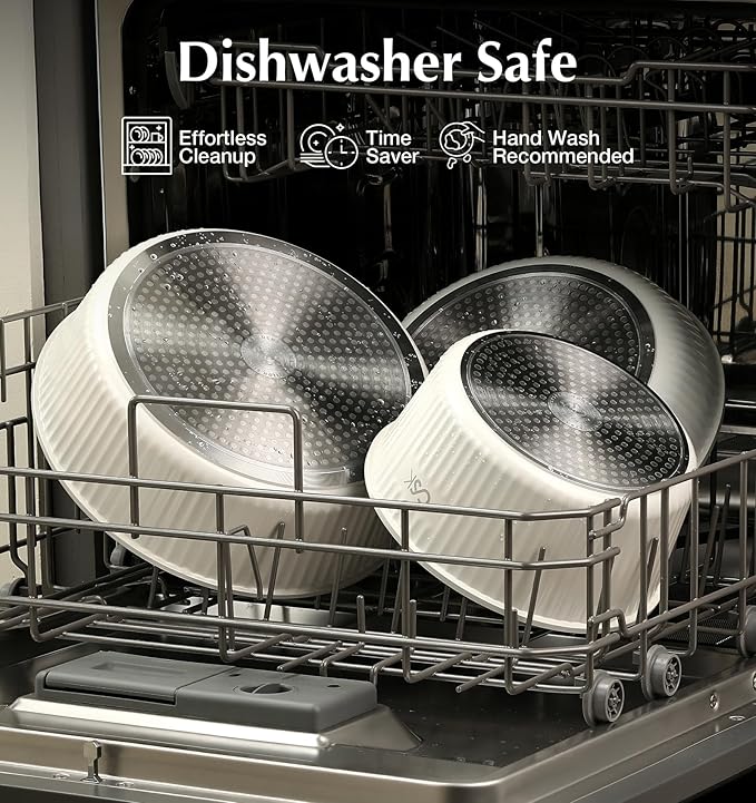 KOCH SYSTEME CS 17pcs Pots and Pans Set Non Stick, Nonstick Ceramic Cookware Set Detachable Handle, Induction Kitchen Pot and Pan Set, Non Stick with Removable Handle, RV Cookware Set, Cream White