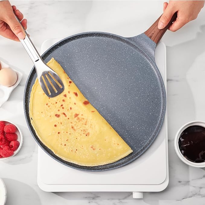 SENSARTE Nonstick Crepe Pan, Swiss Granite Coating Dosa Pan Pancake Flat Skillet Tawa Griddle 12-Inch with Stay-Cool Handle, Induction Compatible