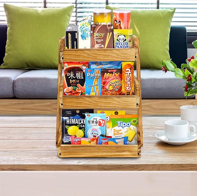 G.a HOMEFAVOR Wooden 3 Tier Fruit Basket, Brown, Pine Wood, Sturdy, Self-assembly