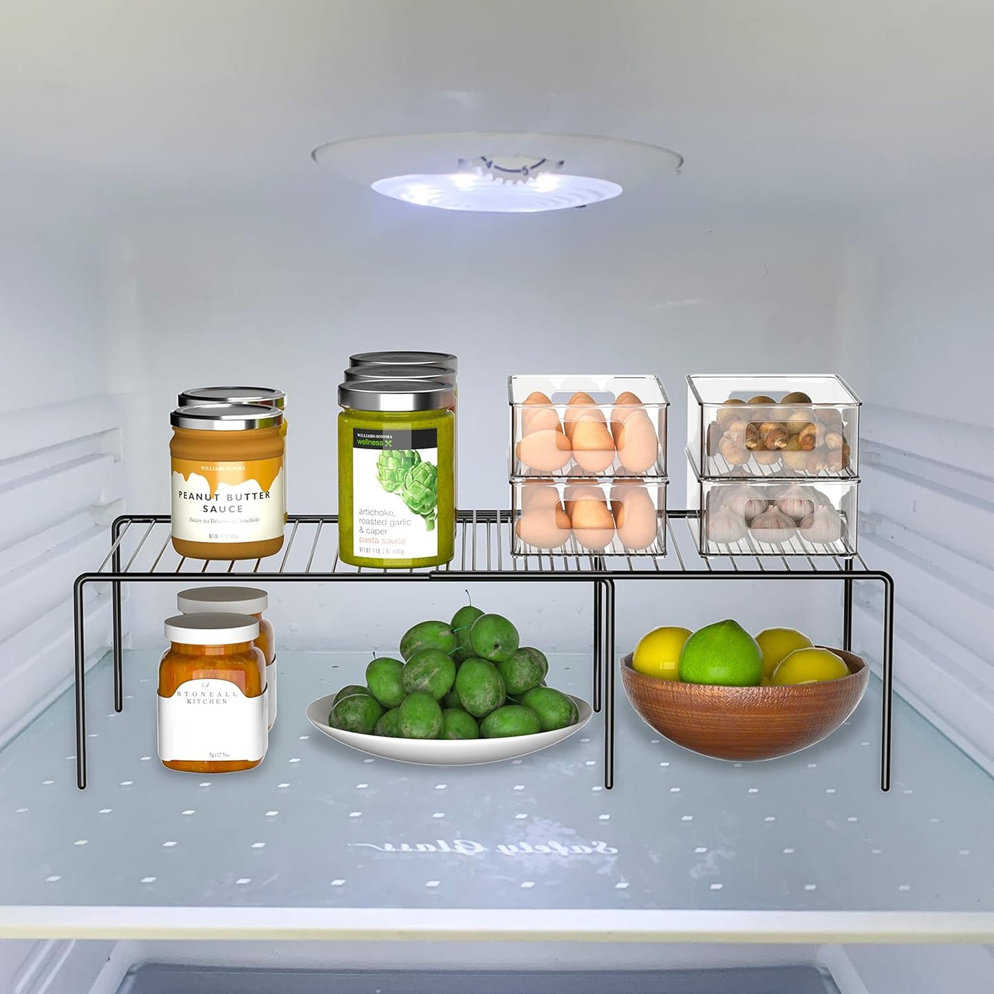 Redrubbit Cabinet Storage Shelf Rack, 8 Piece Expandable Metal Rustproof Kitchen Counter and Cabinet Shelf, Storage Rack Organizer Space Saver for Kitchen, Fridge, Cabinet, Bathroom, Black, Set of 4