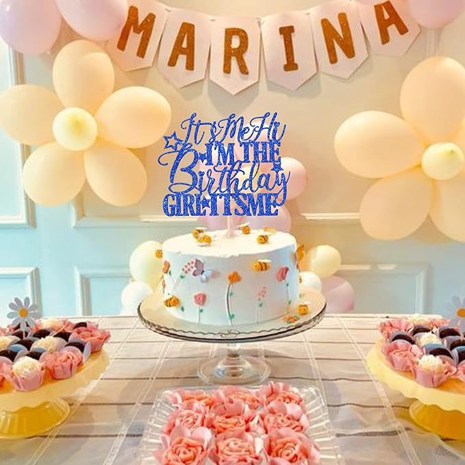 1 PCS It's Me Hi I'm the Birthday Girl It's Me Cake Topper Glitter Go Shawty It's Your Birthday Cake Pick for Funny Hot Pop Music Singer Theme Girls Birthday Party Cake Decorations Supplies Blue